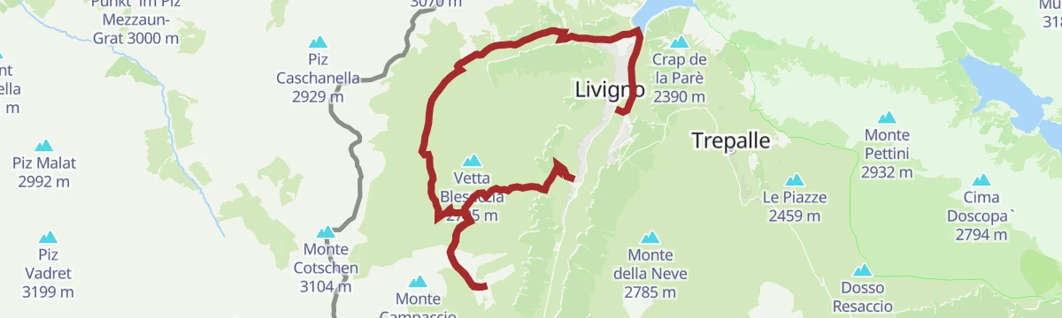 Route map: Livigno-Val Federia "Top Carosello - Madonon - Federia"